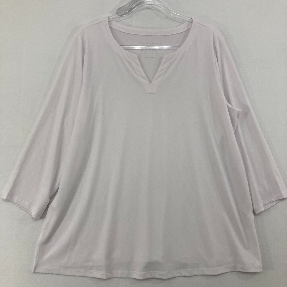 Susan Graver Top size‎ 1X White Split Neck Stretch Knit Relaxed Comfy Casual